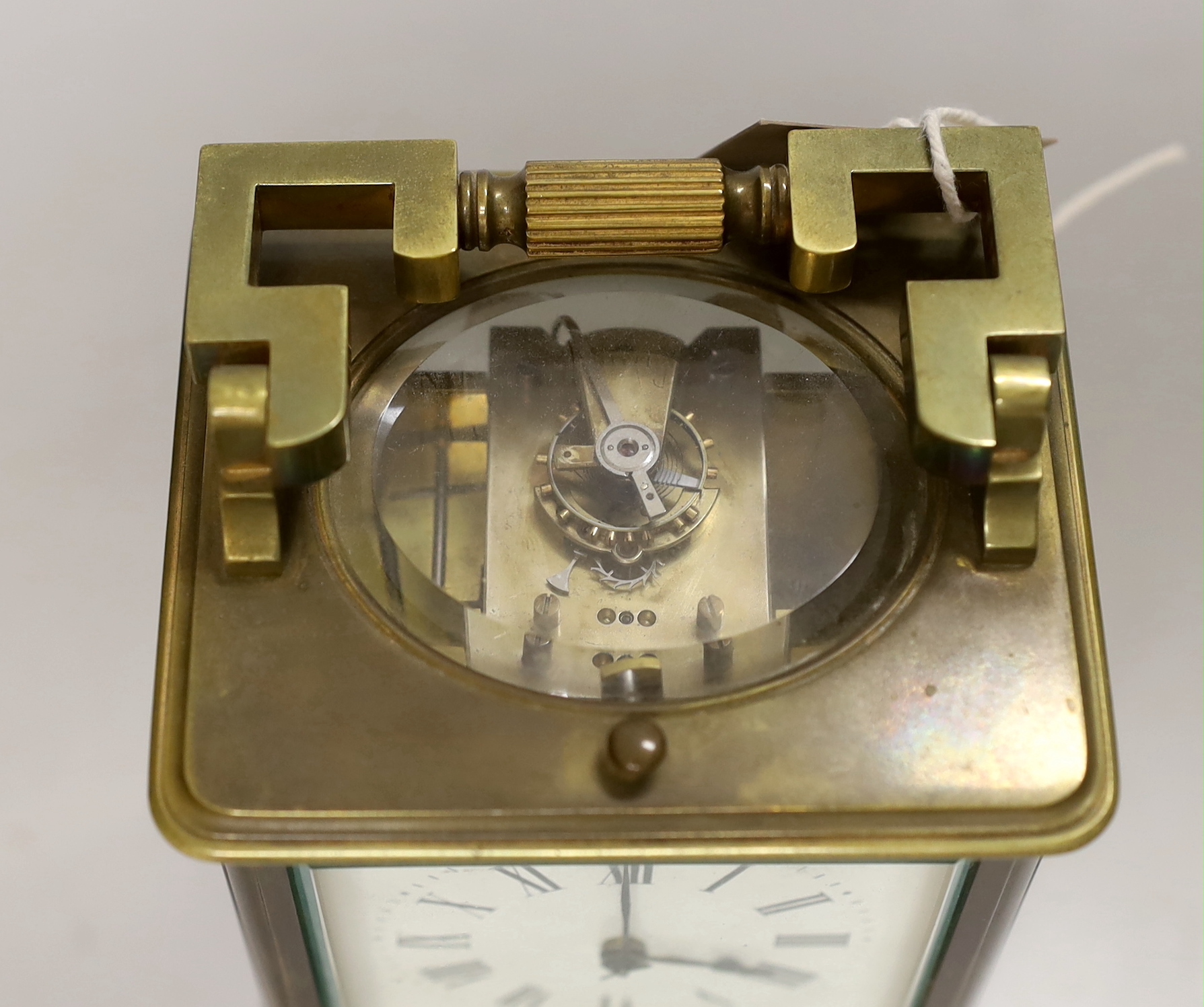 A French brass repeating carriage clock, 15cm